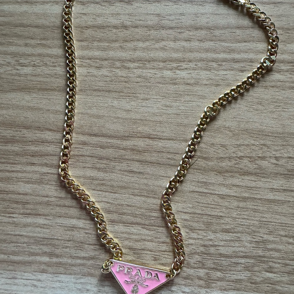 PradO Gold Necklace with Pink Pendant